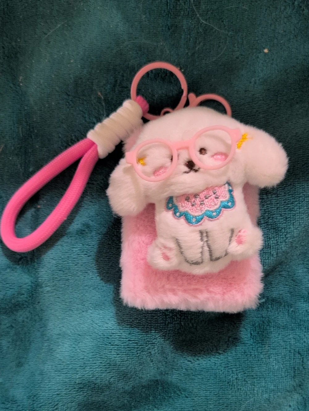 Pink Plush Puppy With Glasses  Keychain Bag Charm